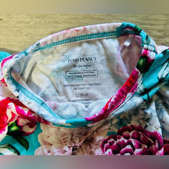 NWOT- Posh Peanut Pink and Blue Floral Pajama Set - Picture 2 of 2